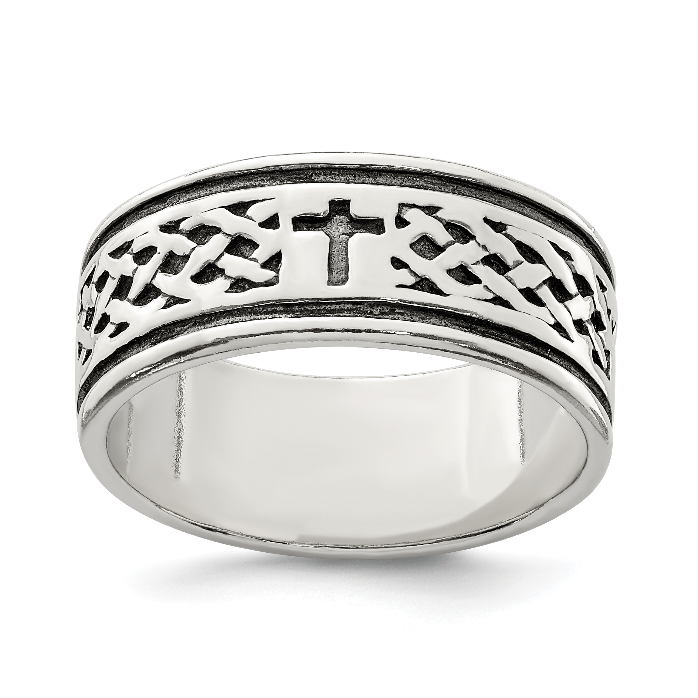 Sterling Silver Cross & Weave Design Ring (QR1957-9)