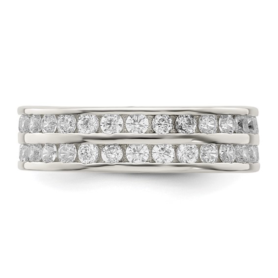Sterling Silver Rhodium-plated Double Row CZ Band