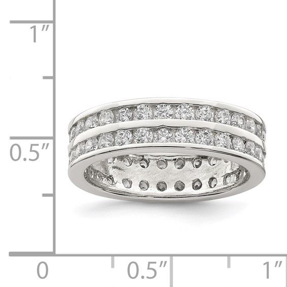 Sterling Silver Rhodium-plated Double Row CZ Band