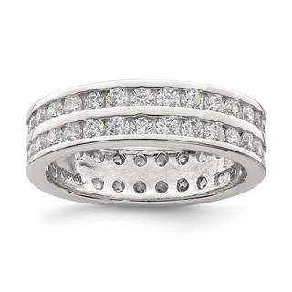 Sterling Silver Rhodium-plated Double Row CZ Band