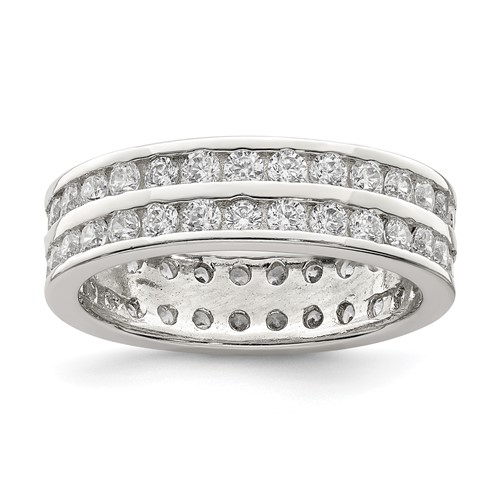 Sterling Silver Rhodium-plated Double Row CZ Band