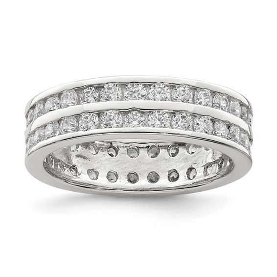 Sterling Silver Rhodium-plated Double Row CZ Band