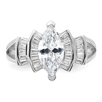Sterling Silver Rhodium-plated Marquise Shape Center CZ Ring view 5