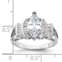 Sterling Silver Rhodium-plated Marquise Shape Center CZ Ring view 3