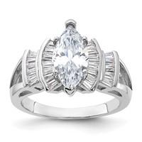 Sterling Silver Rhodium-plated Marquise Shape Center CZ Ring view 1