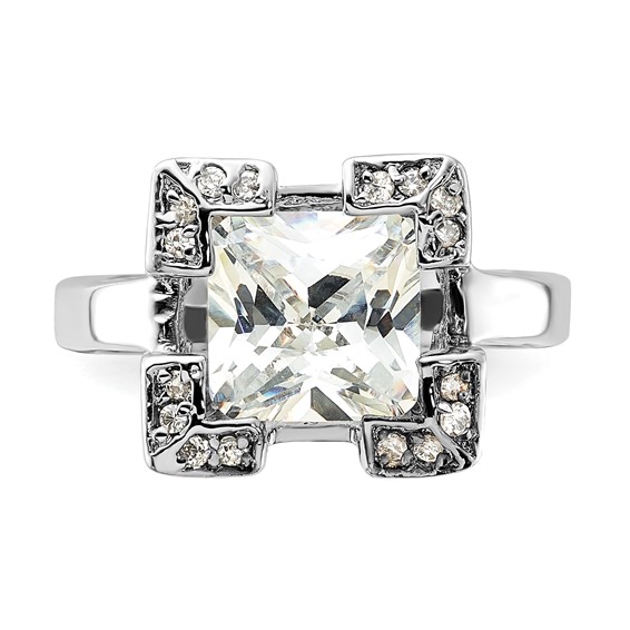 Sterling Silver Polished Square CZ Ring
