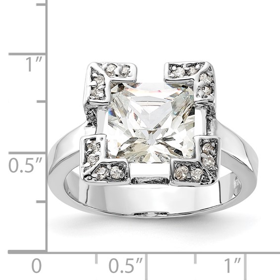 Sterling Silver Polished Square CZ Ring