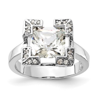 Sterling Silver Polished Square CZ Ring
