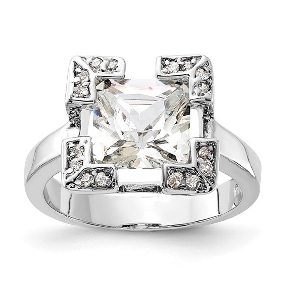 Sterling Silver Polished Square CZ Ring
