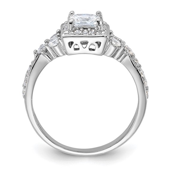 Sterling Silver Rhodium-plated Square CZ Ring