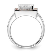 Sterling Silver Ring with Rose-tone Vermeil Polished Square Pink & Clear CZ view 2