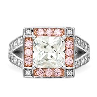 Sterling Silver Ring with Rose-tone Vermeil Polished Square Pink & Clear CZ view 5