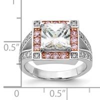 Sterling Silver Ring with Rose-tone Vermeil Polished Square Pink & Clear CZ view 3