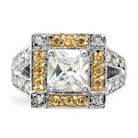 Sterling Silver Polished Yellow & Clear CZ Square Halo Ring view 5