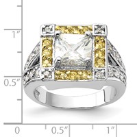 Sterling Silver Polished Yellow & Clear CZ Square Halo Ring view 3