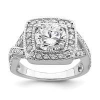 Sterling Silver Rhodium-plated Round 8.10mm CZ Ring view 1