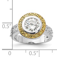 Sterling Silver & Gold-tone Vermeil Polished Yellow & Clear CZ Circle Ring view 3