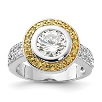 Sterling Silver & Gold-tone Vermeil Polished Yellow & Clear CZ Circle Ring view 1