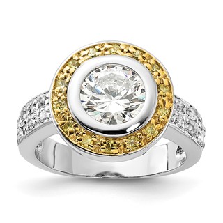 Sterling Silver & Gold-tone Vermeil Polished Yellow & Clear CZ Circle Ring