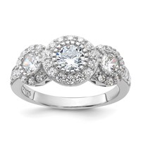 Sterling Silver Rhodium-plated CZ 3-stone Ring view 1