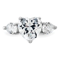 Sterling Silver Rhodium-plated Heart Shape Center CZ 3-Stone Ring view 5