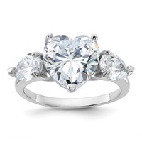 Sterling Silver Rhodium-plated Heart Shape Center CZ 3-Stone Ring view 1
