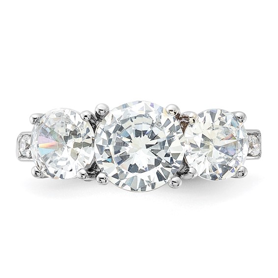 Sterling Silver Rhodium-plated 3 Stone CZ Ring