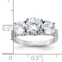Sterling Silver Rhodium-plated 3 Stone CZ Ring view 3