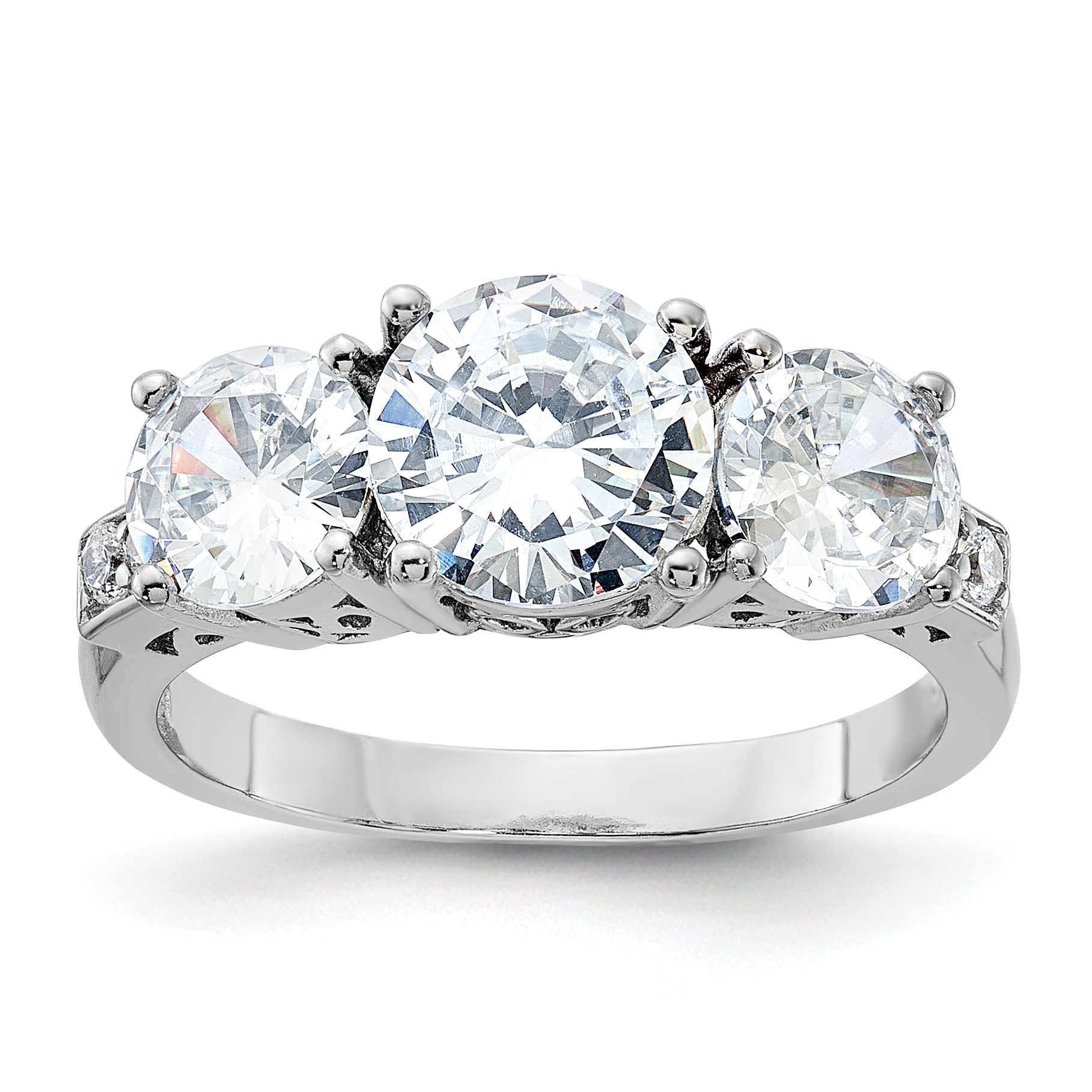 Sterling Silver Rhodium-plated 3 Stone CZ Ring (QR2060-6)