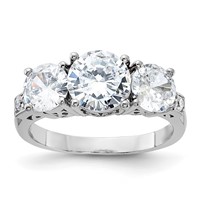 Sterling Silver Rhodium-plated 3 Stone CZ Ring view 1