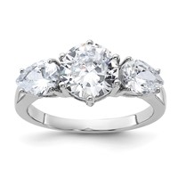 Sterling Silver Rhodium-plated 3 Stone CZ Ring view 1