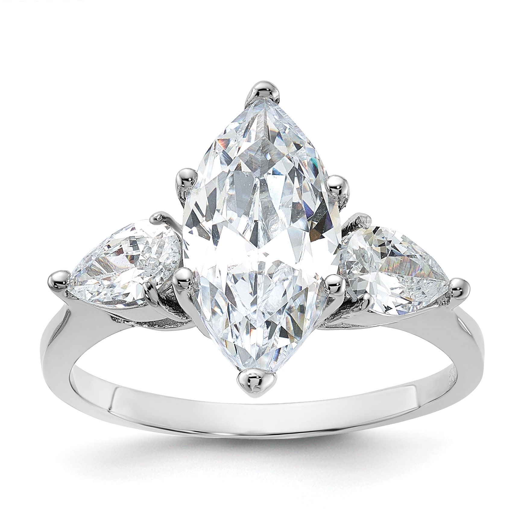 Sterling Silver Rhodium-plated Marquise Center CZ Ring (QR2064-8)