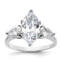 Sterling Silver Rhodium-plated Marquise Center CZ Ring view 1
