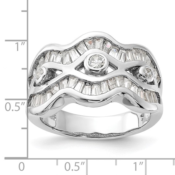 Sterling Silver Polished Wavy CZ Ring
