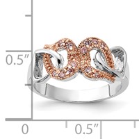 Sterling Silver & Rose-tone Vermeil Polished Pink CZ Heart Ring view 3