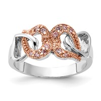 Sterling Silver & Rose-tone Vermeil Polished Pink CZ Heart Ring view 1