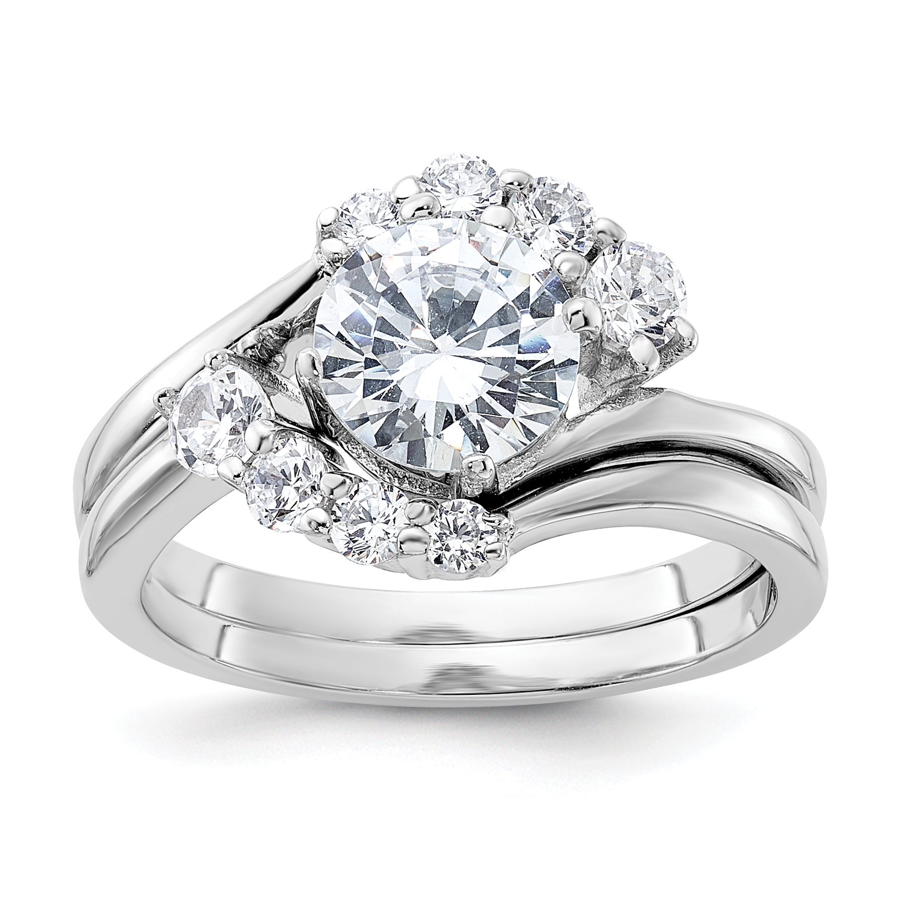 Sterling Silver Rhodium-plated 2-piece CZ Wedding Ring Set (QR2091-6)