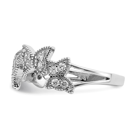 Sterling Silver Rhodium-plated Butterfly CZ Ring