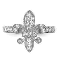 Sterling Silver Rhodium-plated CZ Fleur-de-lis Ring view 5