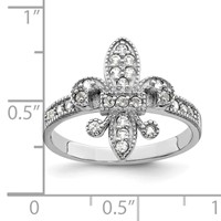 Sterling Silver Rhodium-plated CZ Fleur-de-lis Ring view 3
