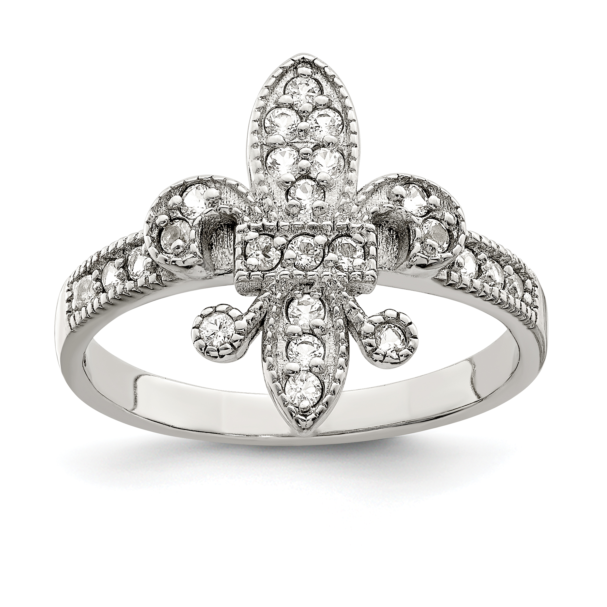 Sterling Silver Rhodium-plated CZ Fleur-de-lis Ring (QR2095-6)