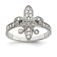 Sterling Silver Rhodium-plated CZ Fleur-de-lis Ring view 1