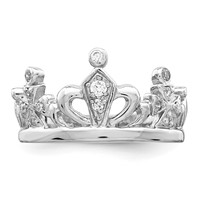 Sterling Silver Rhodium-plated CZ Crown Ring view 5