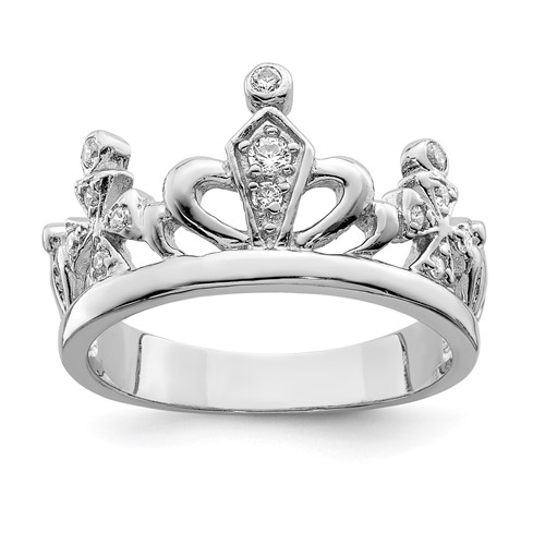 Sterling Silver Rhodium-plated CZ Crown Ring