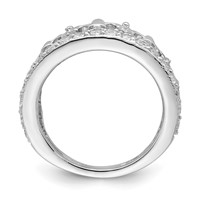 Sterling Silver Rhodium-plated Fleur-de-lis Crown CZ Ring view 2