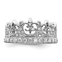 Sterling Silver Rhodium-plated Fleur-de-lis Crown CZ Ring view 5