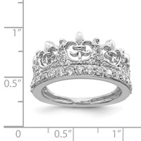 Sterling Silver Rhodium-plated Fleur-de-lis Crown CZ Ring view 3