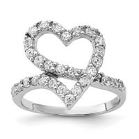 Sterling Silver Polished CZ Open Heart Ring view 1