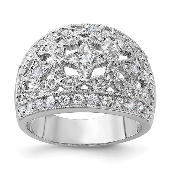 Sterling Silver Polished Fancy CZ Ring