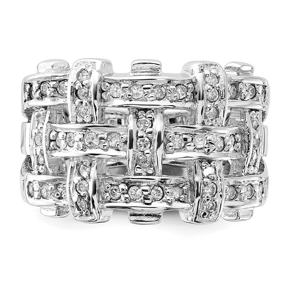 Sterling Silver Polished Woven CZ Ring